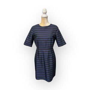 Canvas by Lands End Silk Striped Dress Size 8 Blue and Black